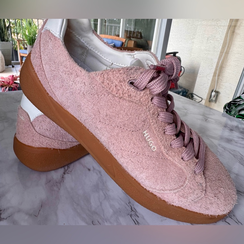 HUGO Boss Pink Suede Sneakers EU 37 US 6.5-7 Designer Lace-Up Shoes